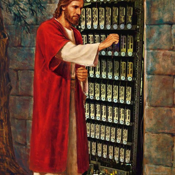 Jesus saves a critical server system by changing a blade at the Jerusalem datacenter ca. 32 A.D.