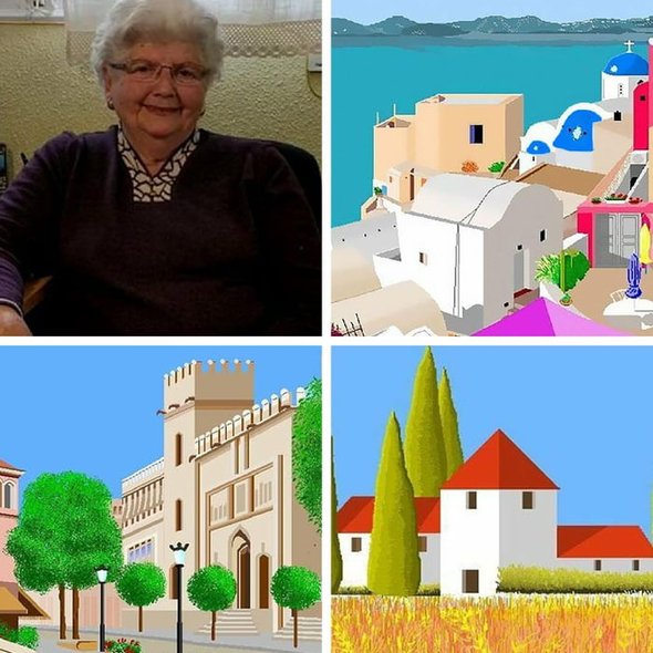 87-year-old woman uses MS Paint to create idyllic landscape art.