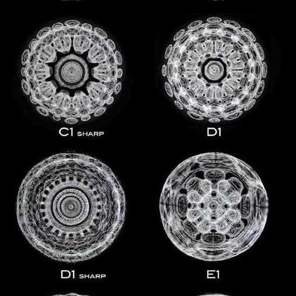 Vibrations created by musical notes in a bowl of water